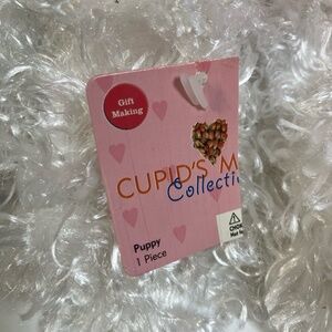 Plush Toy Small White Curly Fur Red‎ Ribbon Bow Heart Nose Cupid Cute Gift